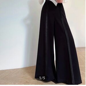 Commense Black Wide-Leg Flare Pants Contrast Stripe